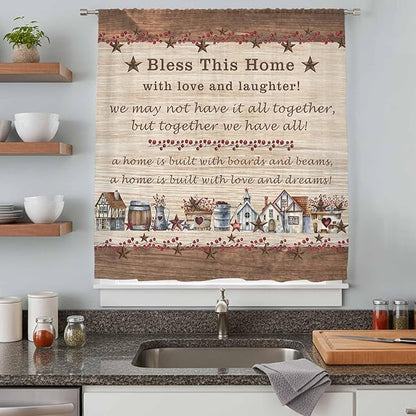 Farmhouse Sheer Curtains 72 Inch Length Brown Country Star Berry Vintage Wood Grain Chiffon Curtain for Bedroom Living Room Light Filtering Rod Pocket Window Treatments Voile Curtains Drapes