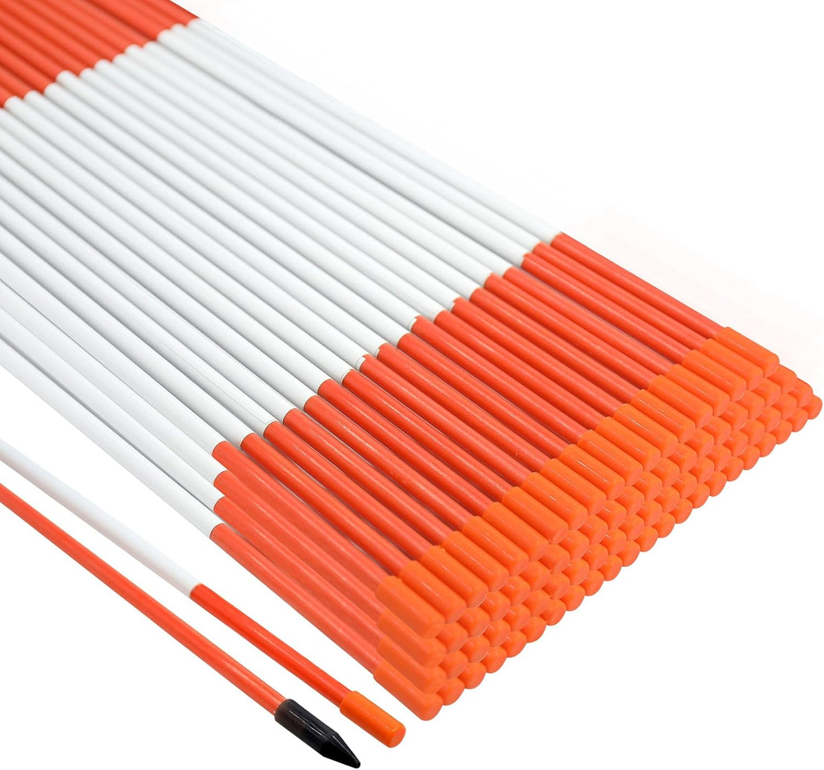 Growsun Driveway Marker 48 inch Orange Fiberglass 5/16 inch Dia Snow Fence Reflective Plow Stakes for Yard Walkways Parking Lots Safety Rods Edge, 100 Pack