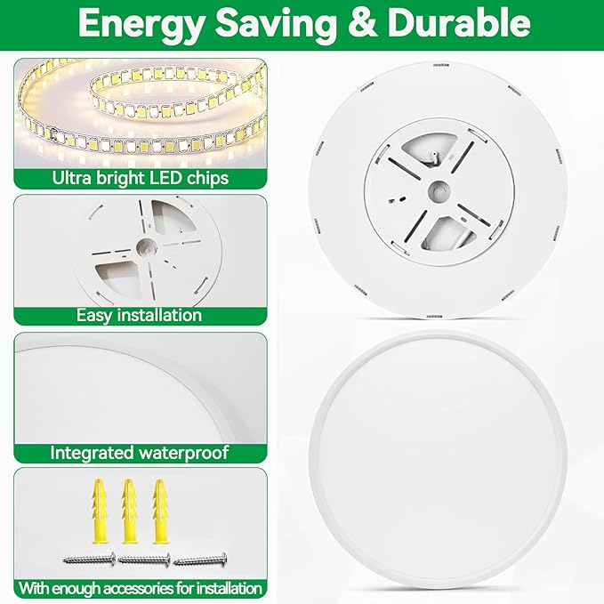 Upgraded 24 Inch Flush Mount Ceiling Light, 56W 5600 lm Ceiling Light Fixture with 3 CCT Selectable 3000K/4000K/ 6500K, Slim Round Surface Mount LED Light Fixture for Kitchen Bedroom Dining Hallway