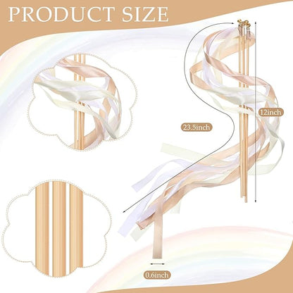 Boao 40 Pieces Mixed Color Ribbon Sticks with Bell, Ribbon Sticks for Stick Party, Streamers for Wedding Birthday Party Celebration Baby Shower Favors(White, Beige, Champagne)