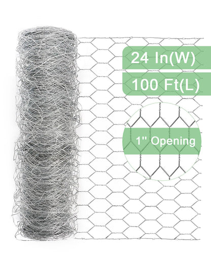 Garden Poultry Chicken Wire Netting - 24 '' × 100 ' Garden Fence Animal Barrier, Chicken Wire for Crafts, 1 inch Mesh Poultry Netting Fence, Pet/Rabbit/Chicken Wire Fencing