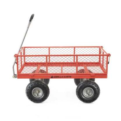 Gorilla Carts 800-Pound Capacity Heavy Duty Steel Mesh Versatile Utility Garden Wagon with Easy Grip Handle for Outdoor Hauling, Red, Model GOR800-COM