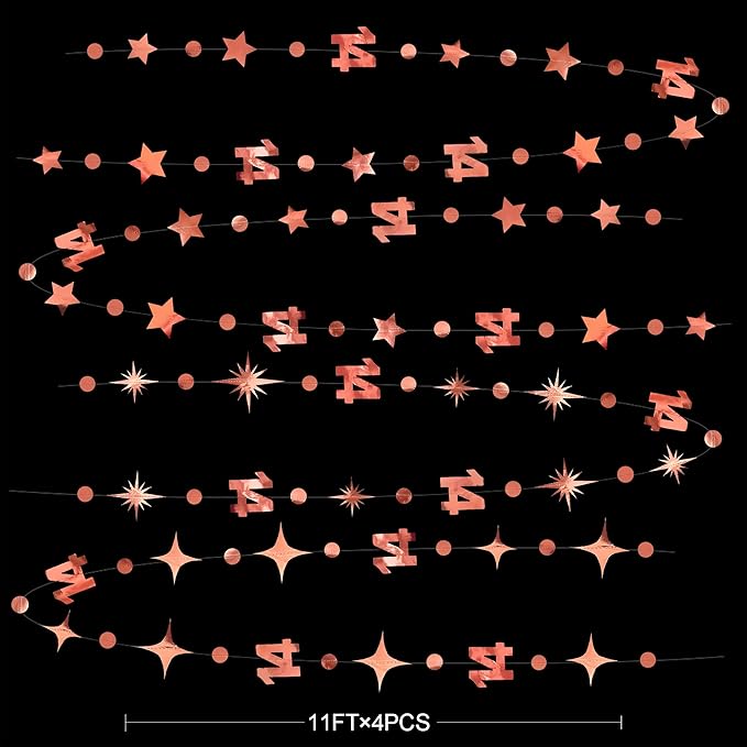 52Ft Rose Gold 14th Birthday Decorations Number 14 Circle Dot Star Garland Metallic Hanging Streamer Banner Backdrop for Girls Happy 14 Year Old Fabulous Birthday Fourteen Anniversary Party Supplies