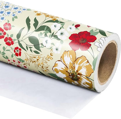 WRAPAHOLIC Floral Wrapping Paper Roll - Mini Roll - 17 Inch x 9.8 Feet - Wild Flower Wrapping Paper, Perfect for Girls Women Birthday, Wedding, Bridal Shower