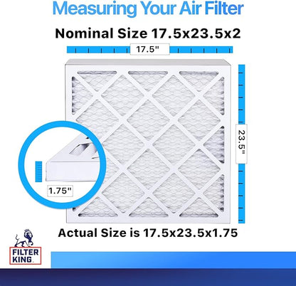Filter King 17.5x23.5x2 Air Filter | 4-PACK | MERV 8 HVAC Pleated A/C Furnace Filters | MADE IN USA | Actual Size: 17.5 x 23.5 x 1.75"