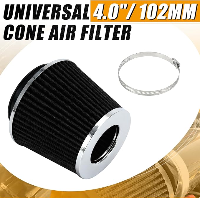 PTNHZ Universal Black 4" 102mm High Flow Cold Air Intake Cone Air Filter Power Intake Air Inlet System Air Cleaner