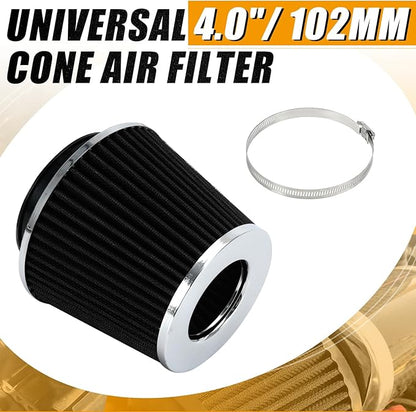 PTNHZ Universal Black 4" 102mm High Flow Cold Air Intake Cone Air Filter Power Intake Air Inlet System Air Cleaner