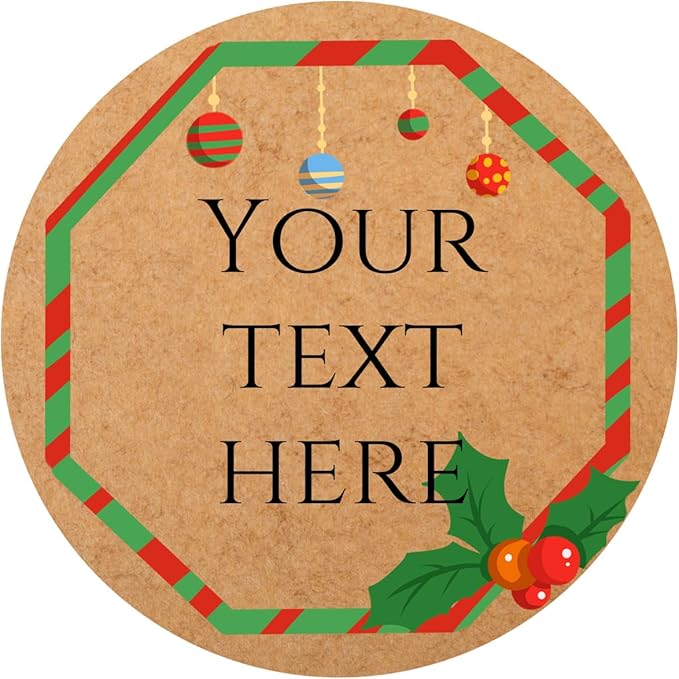 100-1000pcs Custom Stickers Merry Christmas Stickers Personalized Labels Adhesive Xmas Decorative Envelope Seals Stickers for Cards Gift Boxes (Round Kraft -10)