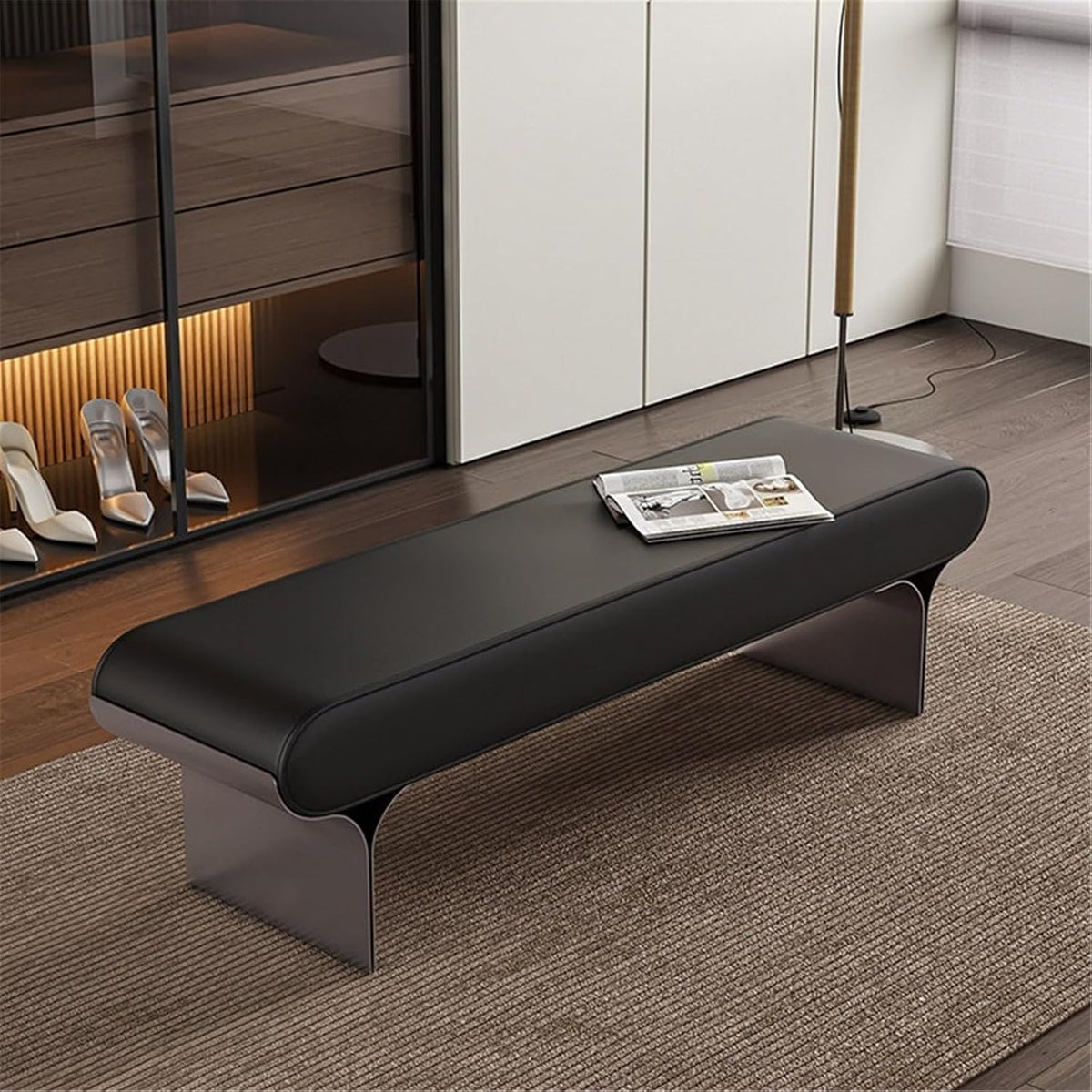 Modern Wooden Bench at The Foot of The Bed Long Beside The Suitable for Bedroom and Walk-in Closet Entryway(Small)