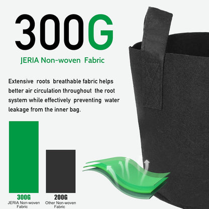 JERIA 12-Pack 25 Gallon, Vegetable/Flower/Plant Grow Bags, Aeration Fabric Pots with Handles (Black), Come with 12 Pcs Plant Labels