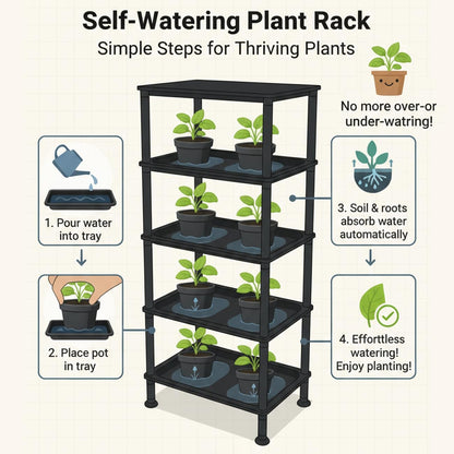 RooTrimmer 5-Tier Seed Starter Trays, Plant Stand, with Bottom-Watering Design– Reinforced Thickened Shelf for Small Pots, Balcony/Indoor Seed Starting & Greenhouse, Black