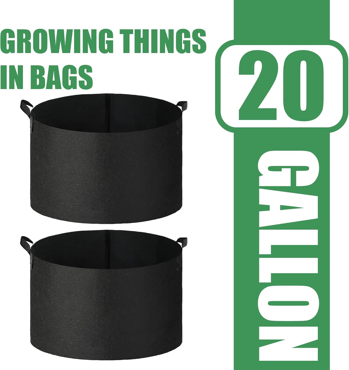 2-Pack 20 Gallon Fabric Grow Bags with Handle, Heavy Duty 300G Thickened Nonwoven with Handles and Reusable, Suitable for Garden Vegetables,Fruits and Flowers(Black)