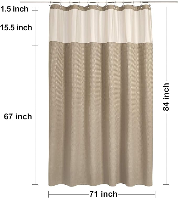 N&Y HOME Extra Long Waffle Weave Shower Curtain with Snap-in Fabric Liner Set, 12 Hooks Included - 71" x 84", Hotel Style, Mesh Top Window, Machine Washable & Water-Repellent - 71x84, Linen
