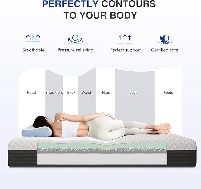 10 Inch Twin Green Tea Memory Foam Mattress for Cool Sleep & Pressure Relief, Bed in a Box, Removable Cover No Fiberglass, CertiPUR-US Certified