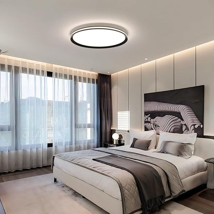 Dimmable Metal LED Ceiling Lights Fixtures,Slim, Edge Lit - 20" Full Spectrum Smart Round Ceiling Lamps,3000-6500K Modern Ultra Thin Low Profile Light Fixture for Bedroom & Living Room (Black,45W)