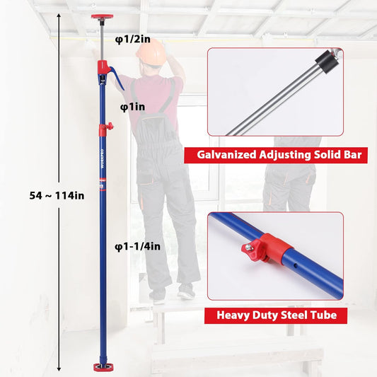 WORKPRO Cabinet Jack Support Pole, 54-114 Inches Steel Telescopic Quick Support Rod Adjustable 3rd Hand Support System with 154 lbs Capacity for Cabinet Jack, Drywall Jack& Cargo Bars, 2-Pack
