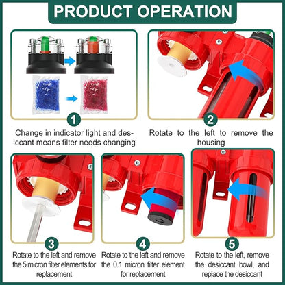 Industrial Grade 4-Stage Aluminum Air Drying System, 3/8 Inch NPT, 0-150 PSI, Double Desiccant Dryer, air Regulator, Particulate Filter and Coalescing Filter (Manual Drainage)