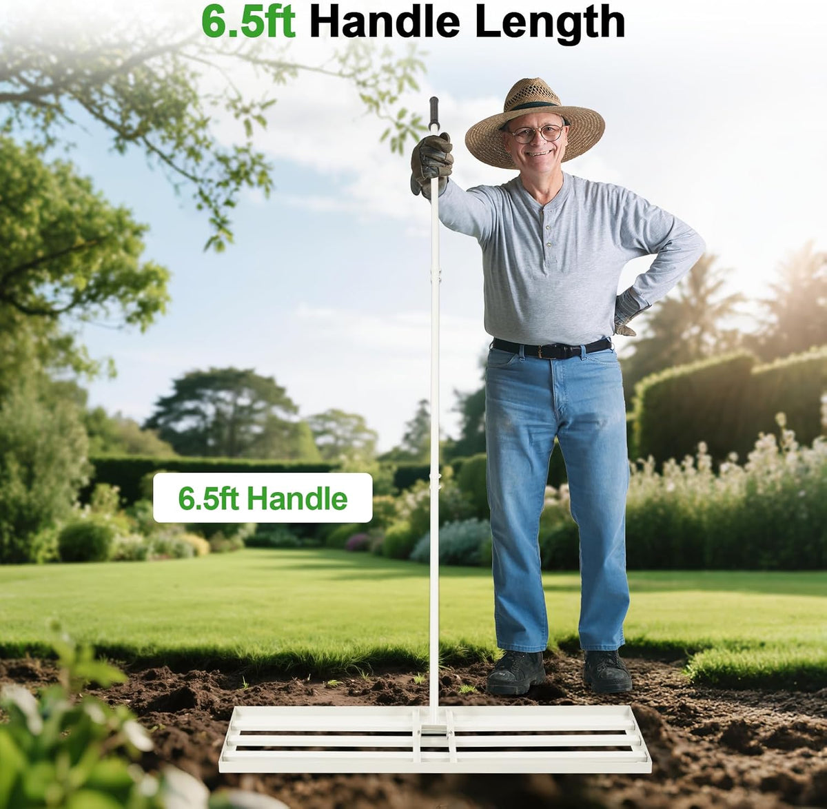48"x12" Lawn Leveling Rake Heavy-Duty Galvanized Steel Lawn Leveler with an Adjustable 78'' Extra Long Handle Lawn Leveling Tool for Yard,Backyard,Garden,Golf,Farm,Pasture 6.5FT