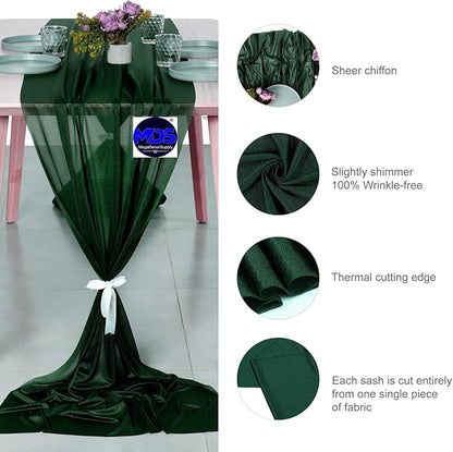 MDS Halloween Chiffon Table Runner - 5 Pack, 29 x 170 Inches, 14ft Each - Sheer Spooky Table Runners for Haunted House Parties, Trick-or-Treat Tables, Witchy Décor, Wedding & Events - Hunter Green