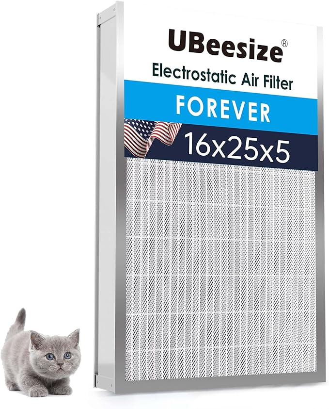 UBeesize 16x25x5 Reusable Electrostatic Air Filter HVAC AC Furnace Filter,Washable, Lasts a Lifetime,Permanent Filter,for Honeywell FC100A1029, Lennox X6672, Carrier(Actual Size:15.75x24.69x4.33 Inch)