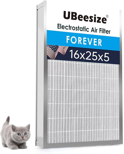 UBeesize 16x25x5 Reusable Electrostatic Air Filter HVAC AC Furnace Filter,Washable, Lasts a Lifetime,Permanent Filter,for Honeywell FC100A1029, Lennox X6672, Carrier(Actual Size:15.75x24.69x4.33 Inch)