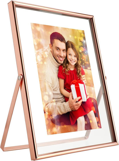 Rose Gold Floating Picture Frame, 6"x8", Vertical, For Picture 5x7, 4x6, 3x5, Medium Tabletop Photo Frame, Classy Gift For Holiday, Birthday or Wedding, Home or Office Décor