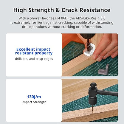 ANYCUBIC ABS-Like Resin 3.0, Upgraded 14K 3D Printer Resin with Enhanced Strength and Toughness, High Precision, Low Odor, Wide Compatibility for All LCD Resin 3D Printers (Black, 1kg)