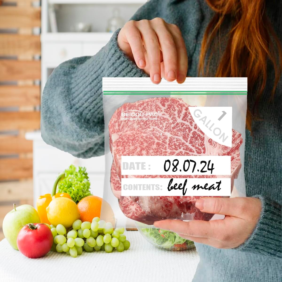 Gallon Food Storage Freezer Bags, 500 Count | Double Zipper | 10.5" * 10.7", Freshness Easy Open Reclosable Clear Plastic Bags