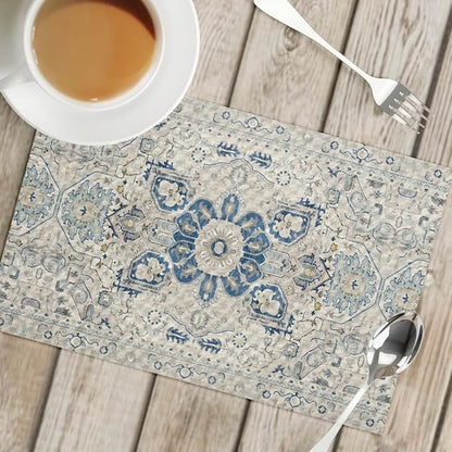 Snycler Table Runner Boho Table Runners Vintage Elegant Farmhouse Table Center Linen Decor for Home Dining Party Entrance (12x18 Inch ,Set of 4) Boho-White