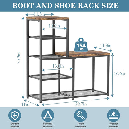 Shoe Rack Bench for Entryway,Free Standing Shoe Storage Organizer for Front Door Entrance,4-Tier Boot Rack Holder Shelf for Closet with Seat,Sturdy Shoe Shelves for High Heels(Brown)