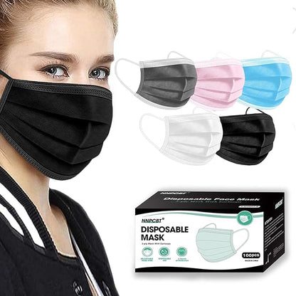 NNPCBT 5 Color Disposable Face Masks 100 Pack,3-Ply Breathable Mask For Adults,Great For Outdoors,Home, Office, School