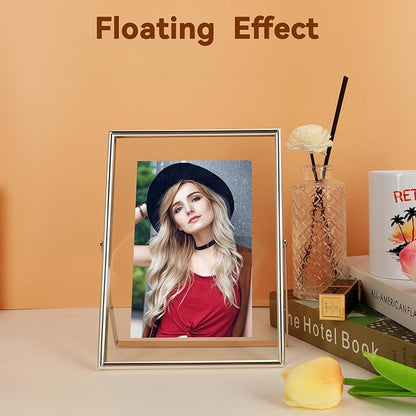 Silver Floating Frame (6"x8", Vertical), For Picture 5x7, 4x6, 3x5, Small Desktop Photo Frame, Classy Gift For Festival, Wedding, Home or Office Décor