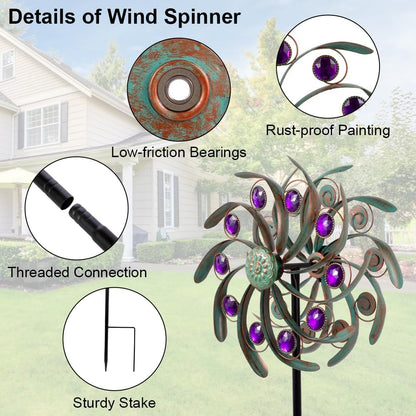 Viveta Outdoor Wind Spinners, 13" Metal Wind Sculpture with Stable Stake, Double-Sided Windmill,Wind Spinner for Yard and Garden