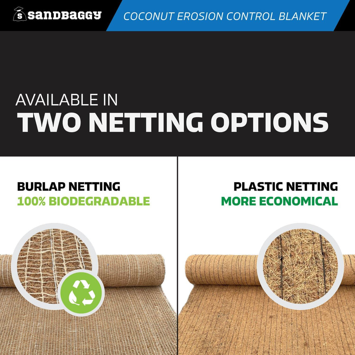 Sandbaggy Coconut Erosion Control Blanket – 3.75 ft x 120 ft Coir Mat for Soil Retention, Slope Stabilization, Plant Growth & Ground Cover – Ideal for Hillsides & DOT Projects - 10 Rolls (4,500 sq ft)