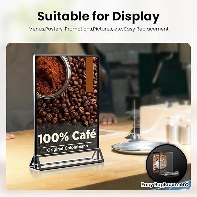 Acrylic Black Sign Holders 5x7, 12 Pack Wedding Black Table Number Holders, Double Sided Photo Display Picture Frame Paper Stand, Clear Flyer Stand Menu Holder for Wedding, Home, Party, Restaurant