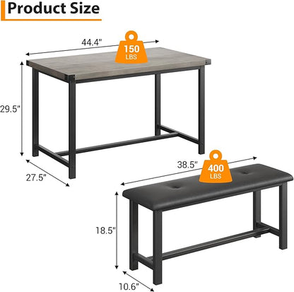 Dining Table Set for 4, Dining Room Table Set with 2 Upholstered Benches, Small Kitchen Table Set, 3 Piece Farmhouse Rectangular Dining Room Table Set, Space Saving Dining Table for Apartment