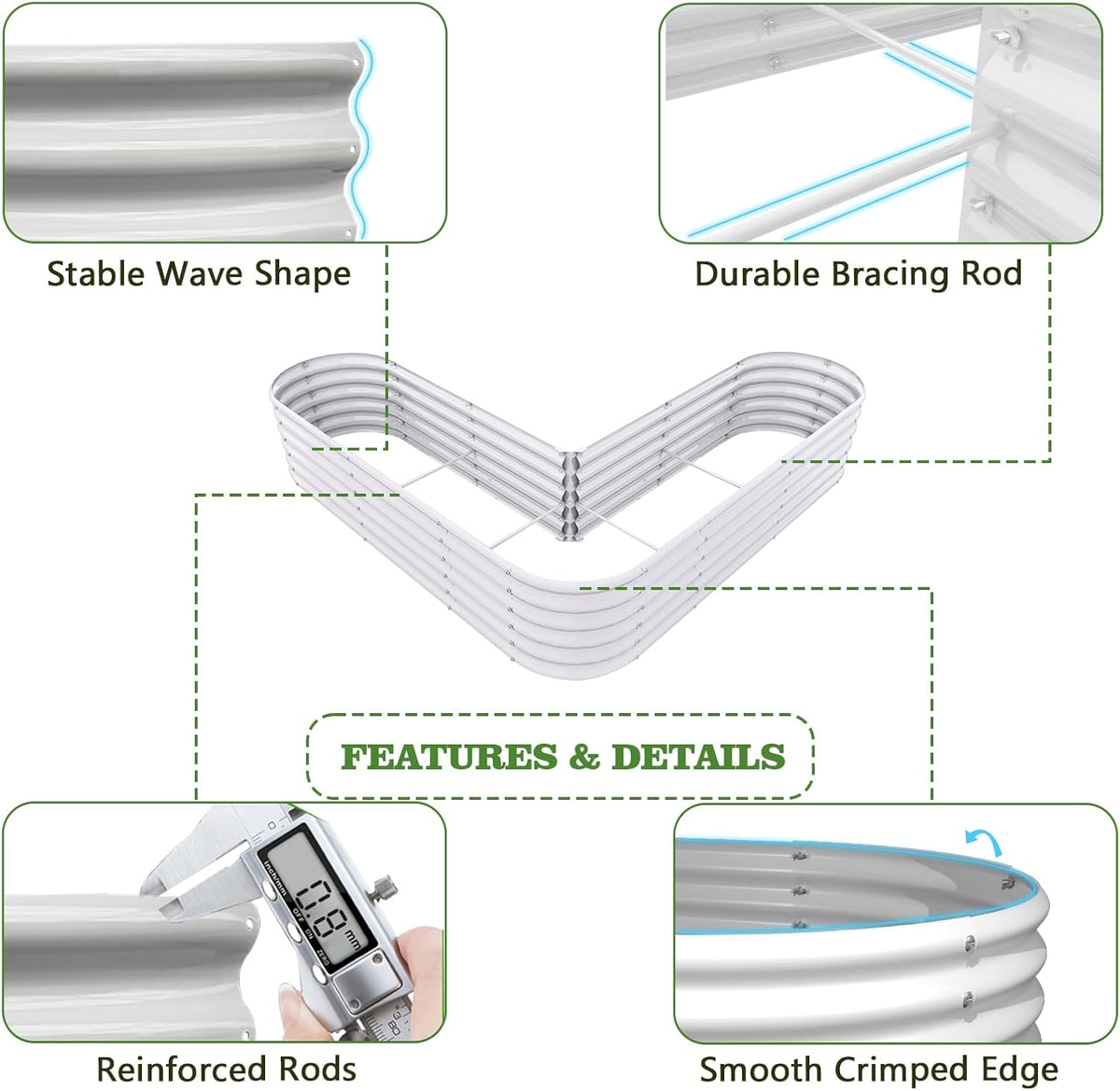A ANLEOLIFE 12-Pack 4X4X1.5ft & 6X2X1.5ft & 81x81x18 in Deep Root Galvanized Raised Garden Beds Outdoor for Planting Vegetables Flowers Herb, Antique White