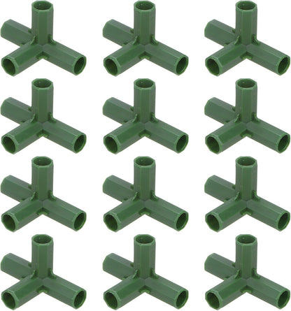 12 Pcs 11mm Greenhouse Frame Building Connectors, 4 Way Right Angle Pipe Fitting for Grape Trellis/Sunscreen Shed/Gardening Plant Stakes, Greenhouse Accessories [Green]