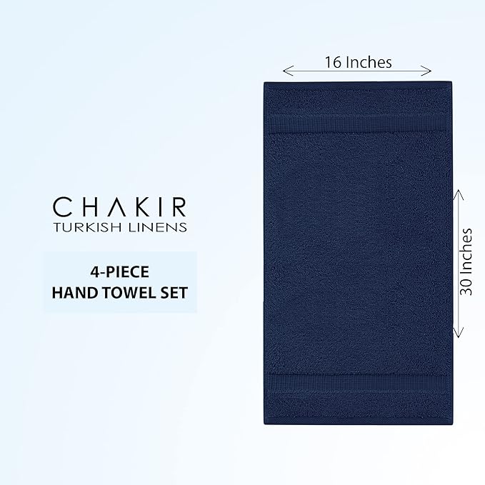 Chakir Turkish Linens 100% Cotton Premium Turkish Towels for Bathroom | 16'' x 30'' (4-Piece Hand Towel, Navy)