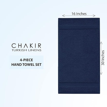 Chakir Turkish Linens 100% Cotton Premium Turkish Towels for Bathroom | 16'' x 30'' (4-Piece Hand Towel, Navy)