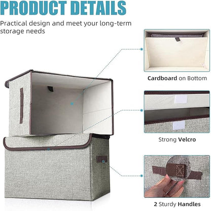 Linen Fabric Foldable Storage Cube Bin Organizer Basket with Flip-Top Lid & Handles, Large Clothes Blanket Box for Home, Office, Closet, Light Gray, 4 Pack 14.6 x 9.5 x 9.5”