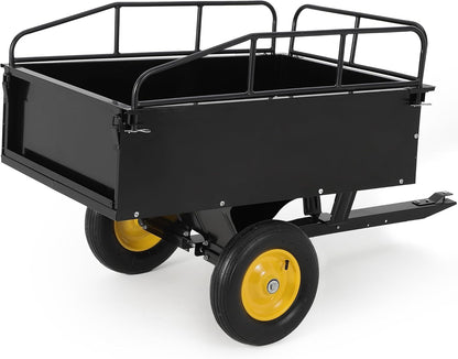 Garvee Heavy Duty Tow Behind ATV Trailer Steel Dump Cart 500 LB, 10-Cubic Feet Capacity Garden Utility Trailer with Removable Tailgate for Riding Lawn Mower Tractor