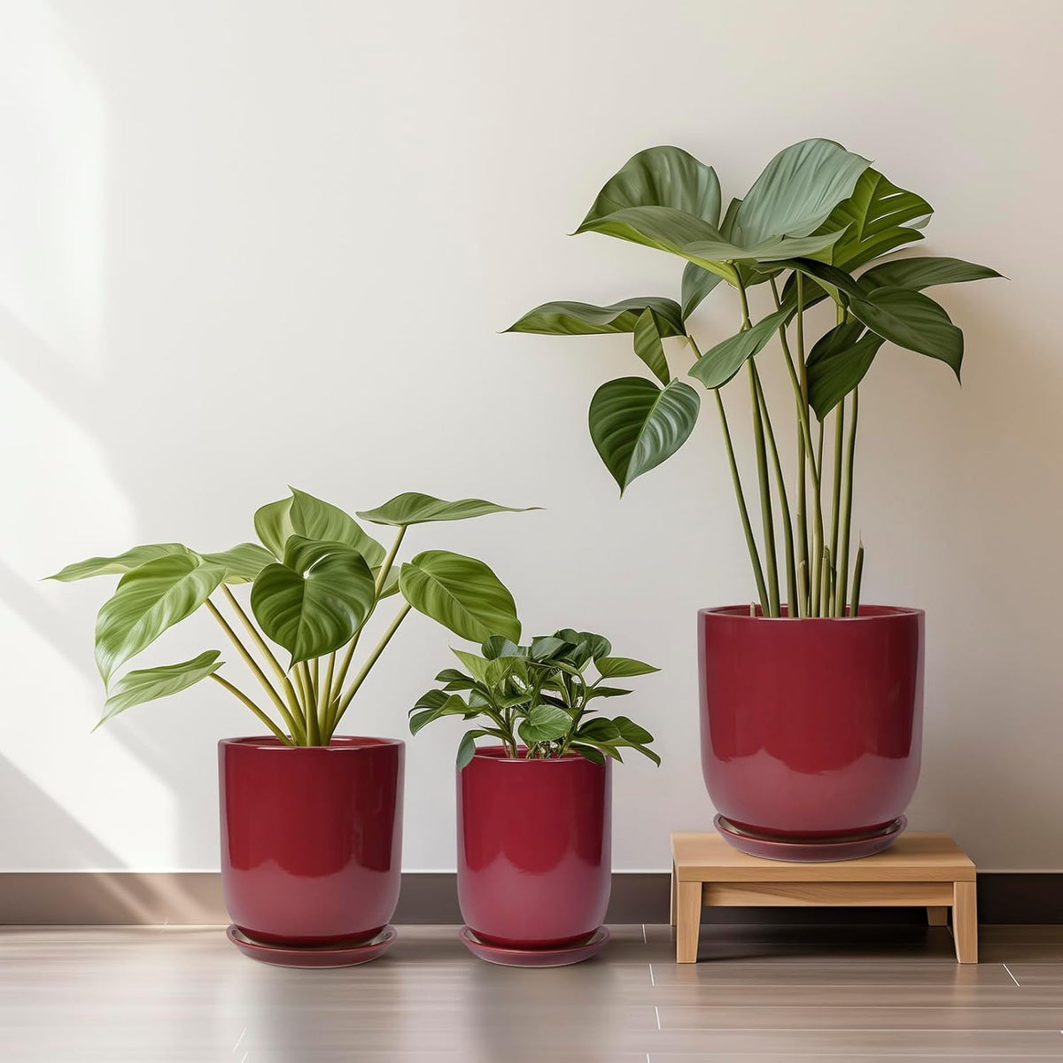 Ceramic Pots for Plants - 12 Inch Plant Pot Indoor with Drainage Hole and Saucer Large Planter Outdoor Flower Pot for Home Patio Office Decor Red