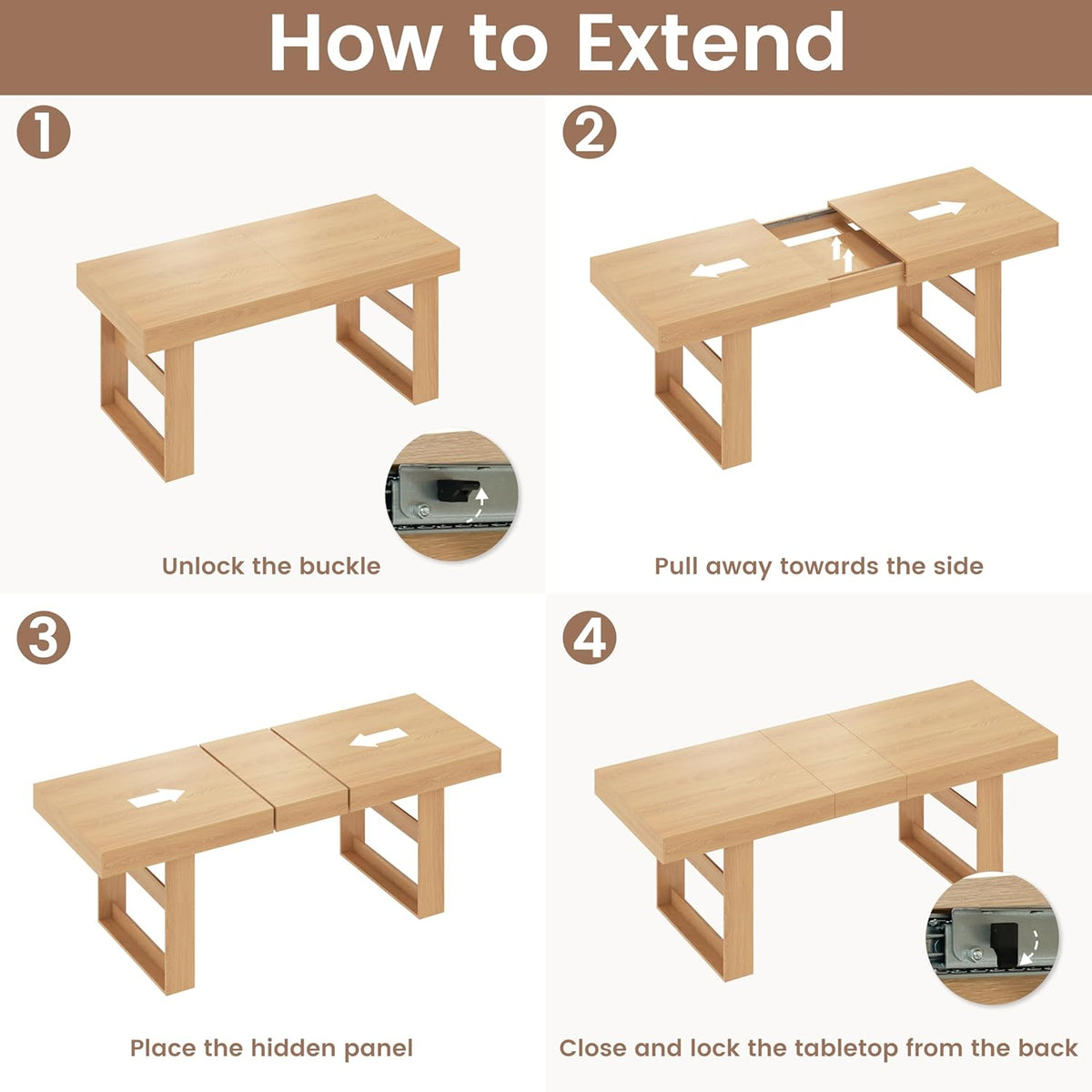 70.9" - 86.6" Extendable Dining Table for 8-10 Person, Modern Expandable Table with U-Shaped Wooden Legs, Dining Table for Dining Room, Kitchen, Living Room, Natural Oak