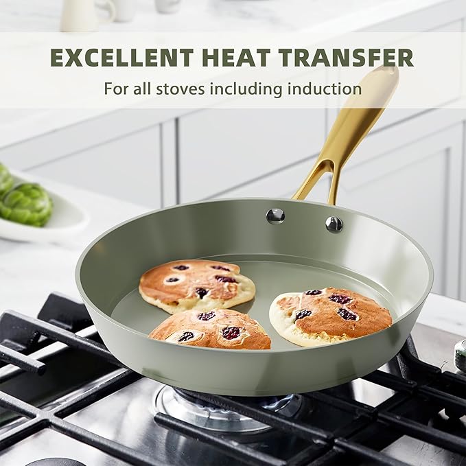 VONIKI Ceramic Cookware Set - Nonstick Pots and Pans With Kitchen Utensils, Non-Toxic, Induction Compatible, Dishwasher and Oven Safe