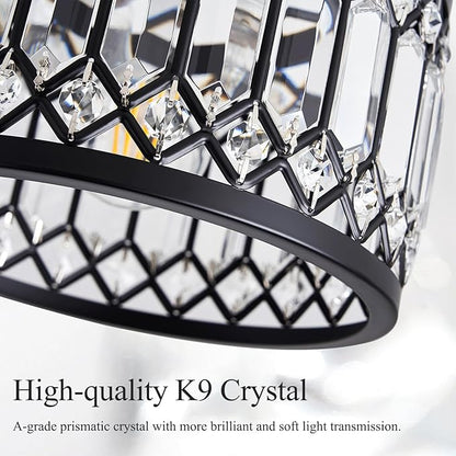 Crystal Black Ceiling Light, Modern Semi Flush Mount Ceiling Lighting Fixture, Round Hallway Lighting Fixtures for Kitchen Entryway Bedroom Laundry Room, 1-Light, 11.4 Inch