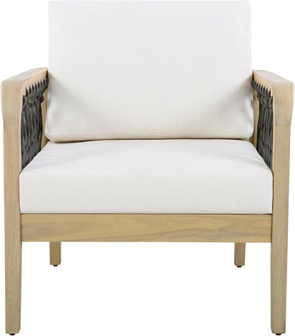 Outdoor Acacia Wood Club Chair with Handwoven Rope, Weather-Resistant, Set of 2, Light Teak Finish, 400 Lbs Capacity