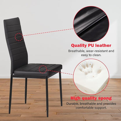 PayLessHere Dining Table and Chairs Set, Modern Rectangular Marble Table top with 4 Chairs PU Leather for Dining Room and Kitchen, Black Marble