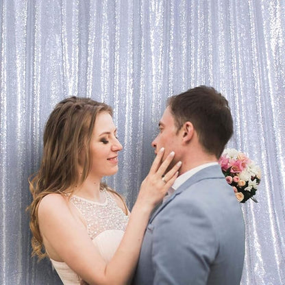 SquarePie Sequin Backdrop Curtain Not See Through Opaque Satin Photography Background for Wedding Patry 5FT x 7FT Silver