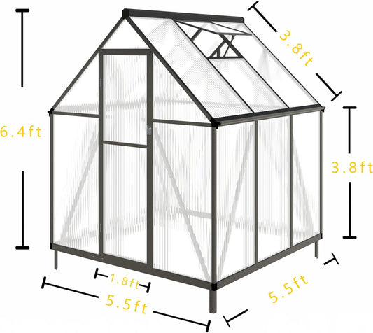 6x6 FT Greenhouse for Outdoors,Green House for Outside,Dark Gray